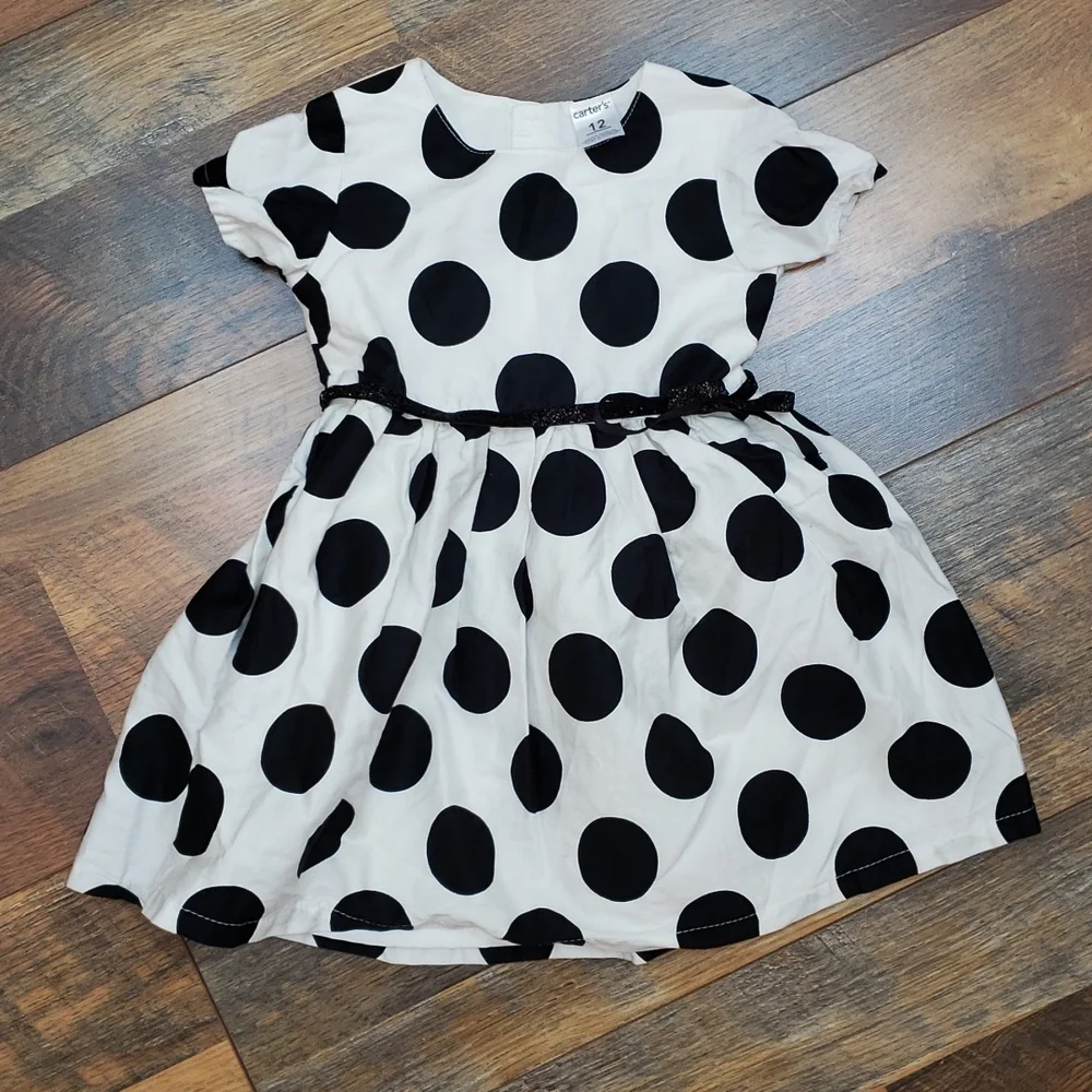 Carter's Black and White Polka Dot Short Sleeve Dress, Size 12 Months